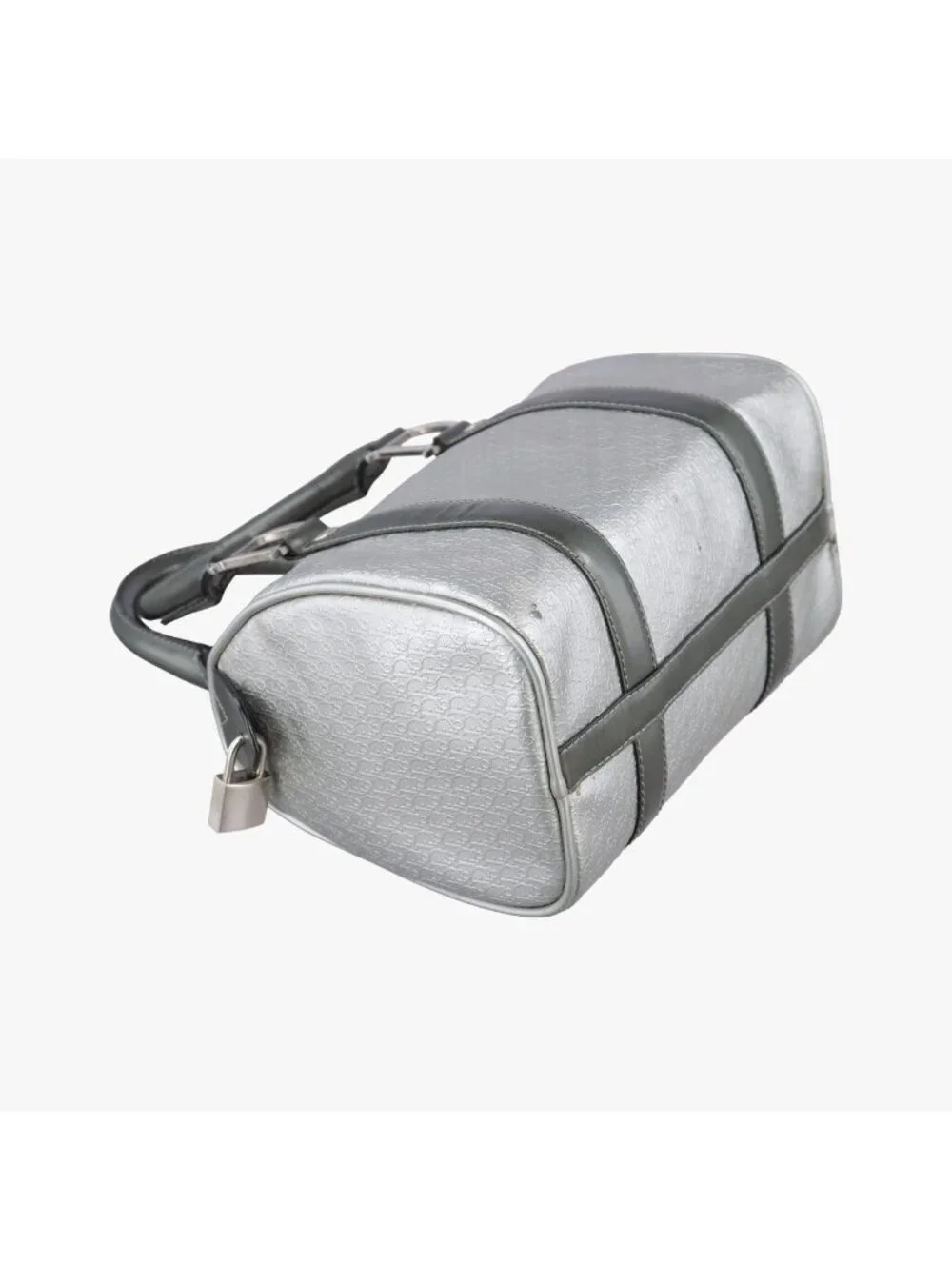 Dior Zucca Pattern Zucchino Glitter Logo Silver Gray Leather PZ Handbag
